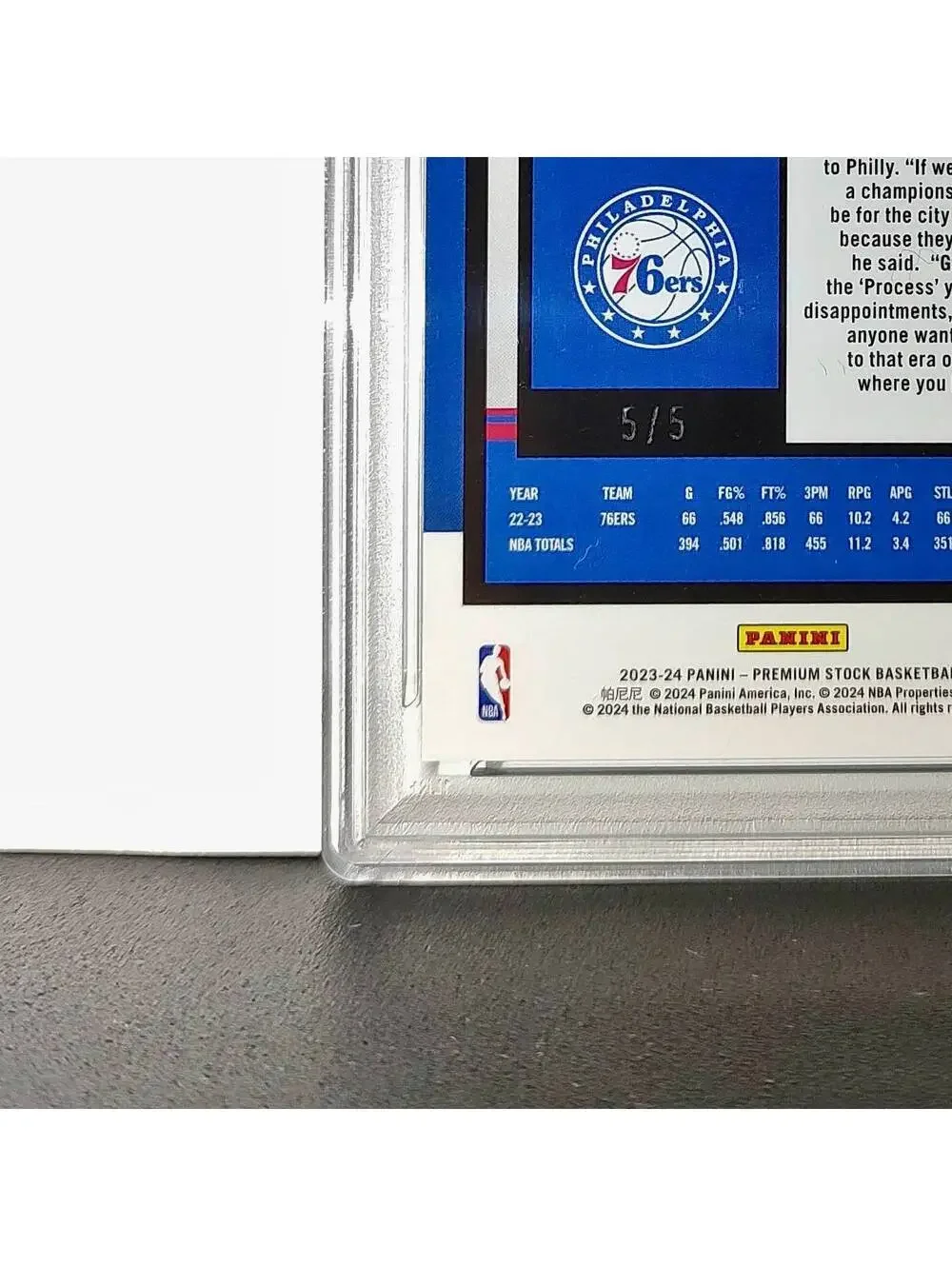 Joel Embiid 2023 Panini Hoops Premium #271 5/5 Green Disco Prizm PSA 9 Mint